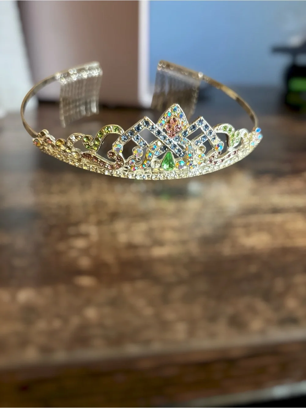 Gold Tone Multicolored Rhinestone Tiara